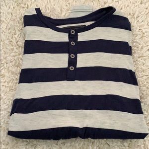 Navy and cream striped long sleeve tee.